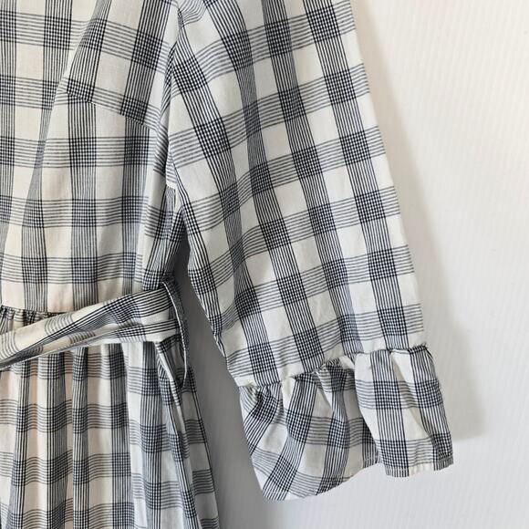 Barbour Seamills Gingham Check Midi Dress Navy White Ruffle Belted Button NWOT 6 - Picture 10 of 11